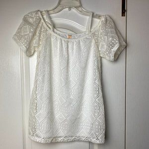 Tru Luv by Little Mass ivory lace boho babydoll dress size 7 NEW